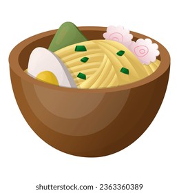 Asian-style noodles with egg and herbs. vector illustration on a white background.