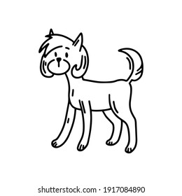 Asian-style Yorkshire Terrier. Doodle icon. Vector illustration of a dog. Editable element.