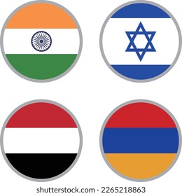 Asiasn flag icon vector material set,India,Israel,Yemen,Armenia