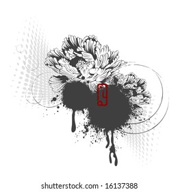 asia-style design element with peonies