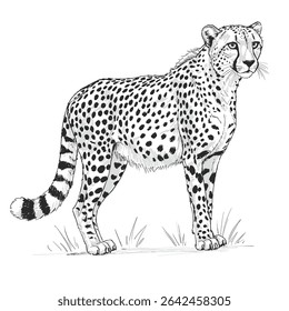Asiatic Cheetah – Acinonyx jubatus venaticus. Swift cheetah with spotted coat standing in tall grass. Wildlife nature concept