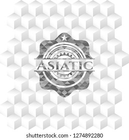 Asiatic grey badge with geometric cube white background
