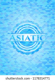 Asiatic sky blue emblem with triangle mosaic background