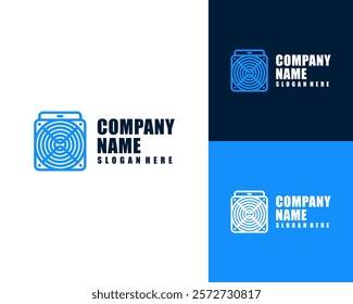 Asic Miner Mining Crypto Bitcoin Fan CPU Hardware Line Art Icon Vector Logo Design Illustration