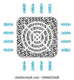 Asic Processor collage of dollars. Vector dollar currency pictograms are united into asic processor mosaic.