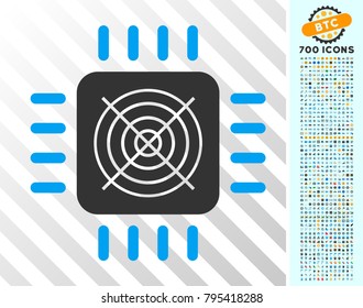 Asic Processor pictograph with 7 hundred bonus bitcoin mining and blockchain design elements. Vector illustration style is flat iconic symbols designed for cryptocurrency apps.