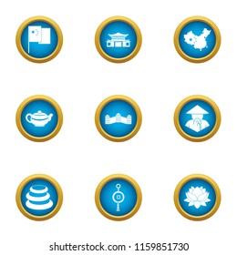Asie icons set. Flat set of 9 asie vector icons for web isolated on white background
