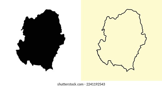Asir map, Saudi Arabia, Asia. Filled and outline map designs. Vector illustration