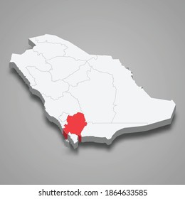 'Asir region location within Saudi Arabia 3d isometric map