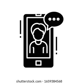 Asissting bot black icon, concept illustration, vector flat symbol, glyph sign.