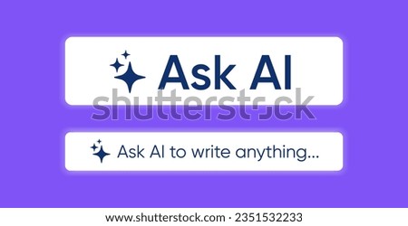 Ask AI button. Artificial intelligence icon. Computer brain. Generate text pressbutton. Magic stars sign. Brain assistant. Vector illustration.