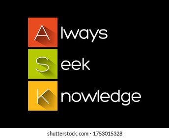 ASK - Always Seek Knowledge acronym, education business concept background