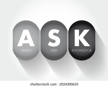 ASK - Always Seek Knowledge acronym, education business concept background