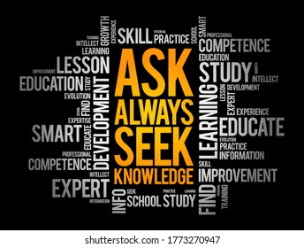 ASK - Always Seek Knowledge word cloud, education business concept background