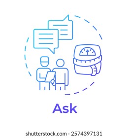 Ask blue gradient concept icon. Medical consultation, professional. Obesity management, recommendation. Round shape line illustration. Abstract idea. Graphic design. Easy to use in infographic