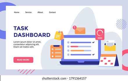 ask dashboard laptop background of calendar clipboard checklist email campaign for web website home homepage landing page template banner with flat style.