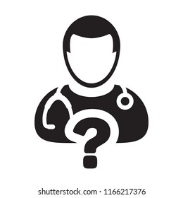 Ask a doctor icon vector male person profile avatar with question symbol for medical consultation in glyph pictogram illustration