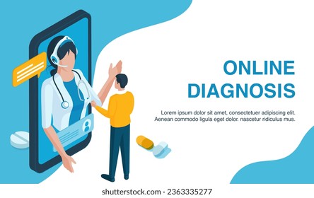 Ask a doctor, tele medicine concept. Vector of a patient meeting a doctor online using a smartphone technology, medical consultation app