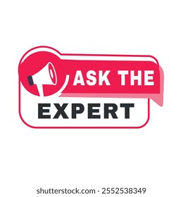 Ask the expert banner element or badge icon template red. Vector symbol design modern.