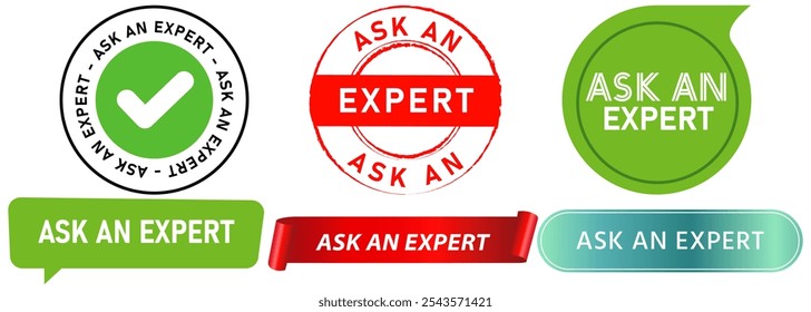 Ask an expert stamp consultation asking professional suggestion client colorful badge emblem sticker label seal icons sign design collection