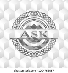 Ask grey badge with geometric cube white background