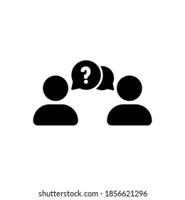 Ask icon faq. Help with people and question mark and bubble. People talking icon. Speaking of people. Chat icon. Dialog icon. Vector illustration