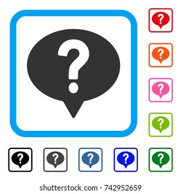 Ask icon. Flat grey iconic symbol in a light blue rounded squared frame. Black, gray, green, blue, red, orange color versions of Ask vector. Designed for web and app UI.