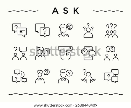 Ask icon set. Discussion modern vector illustration. Outline icons pack. Answer icon set. Vector illustration. Pixel perfect.