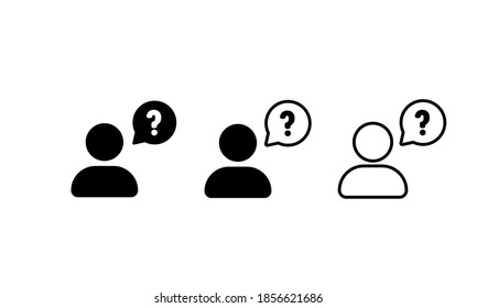 Ask icon set. Faq icon. Help with people and question mark and bubble. Speaking of people. Chat icon. Dialog icon.