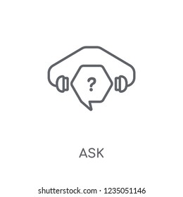 Ask linear icon. Modern outline Ask logo concept on white background from E-learning and education collection. Suitable for use on web apps, mobile apps and print media.
