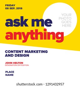 Ask Me Anything. AMA Session. Modern AMA Design Template for Business and Corporate talk for website/ banners/poster/flyer/blog promotions. . Team discussion concept