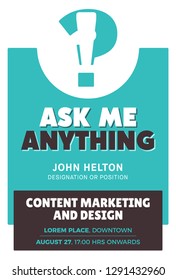 Ask Me Anything. AMA Session. Modern AMA Design Template for Business and Corporate talk for website/ banners/poster/flyer/blog promotions. . Team discussion concept