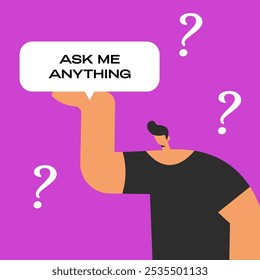 Ask me anything. User interface window with boy. Flat vector illustration in cartoon style.