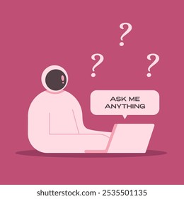 Ask me anything. User interface window with astronaut. Flat vector illustration in cartoon style.