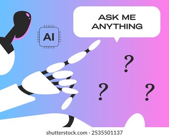 Ask me anything. User interface window and AI Chat Bot. Flat vector illustration in cartoon style.