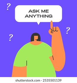 Ask me anything. User interface window with Girl. Flat vector illustration in cartoon style.