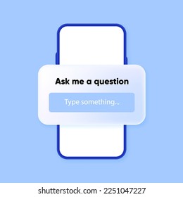 Pregúntame sobre el diseño 3D. Form me hace una pregunta para las redes sociales para el diseño móvil, gráfico y web. El concepto de comunicación con seguidores o clientes. Ilustración vectorial.
