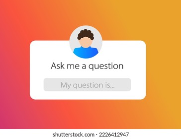 Ask me a question about social media sticker design for mobile, graphic and web design. Template design, user interface. Vector illustration