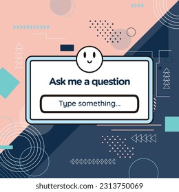 Ask me a question emoji interface frame rose and blue background