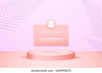 Ask me a question engagement interface in 3d style. sticker question in social media vector stock illustration with podium stage