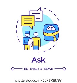 Ask multi color concept icon. Medical consultation, professional. Obesity management, recommendation. Round shape line illustration. Abstract idea. Graphic design. Easy to use in infographic