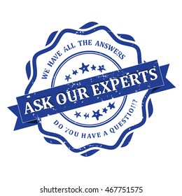 Ask our experts - grunge blue consultancy label for businesses. Print colors used