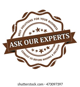 Ask our experts - grunge brown consultancy label for businesses. Print colors used