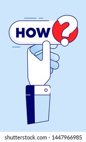 Ask question. Interesting fact Label. Banner or Sicker in hand with phrase Did You Know, How, Can i Help, Why, What, Where. Helpful template for quiz