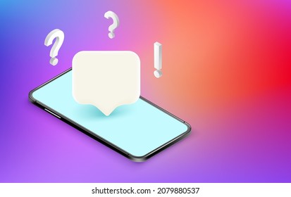 Ask question with mobile phone concept. Vector banner with copy space