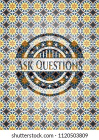 Ask Questions arabesque emblem background. arabic decoration.