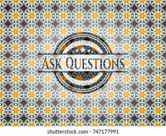 Ask Questions arabesque emblem background. arabic decoration.