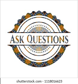 Ask Questions arabesque style emblem. arabic decoration.