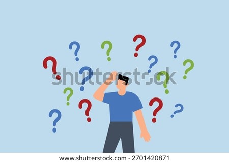 Ask questions, contemplation businessman thinking with question marks.