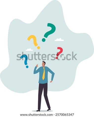 Ask questions, FAQ, problem or curiosity, doubt and confusion to be answer, challenge and uncertainty, unknown information or solution .business concept.flat character.